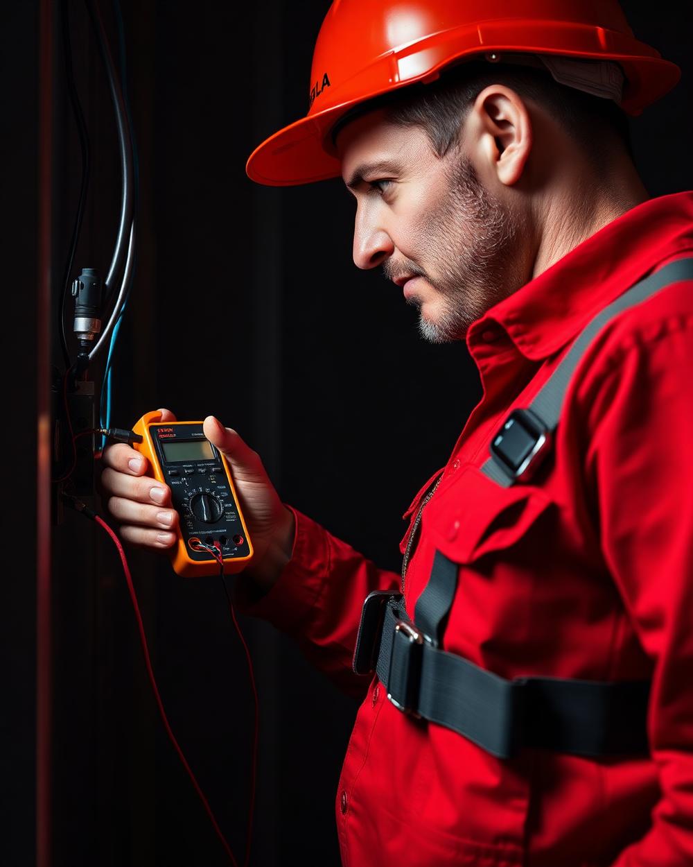 First Choice Electric electrician testing a circuit with a multimeter